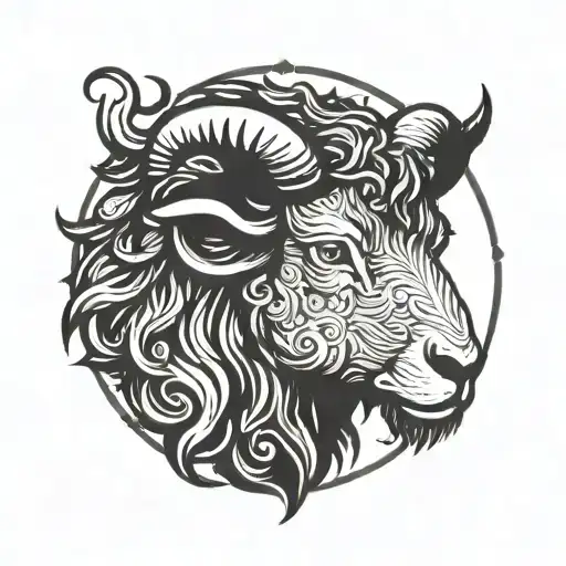 Leo Zodiac Symbol And A Silhouette Of A Black Sheep