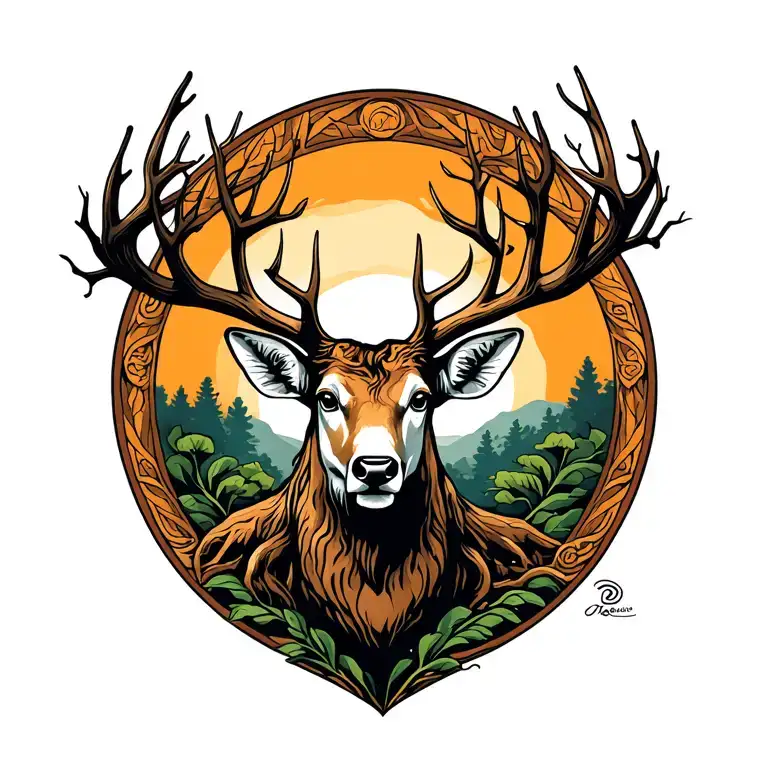 Buck And Tree Of Life Intertwined