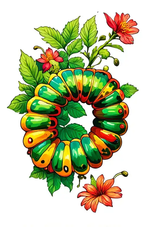 Garden Scene Featuring Caterpillar Crawling