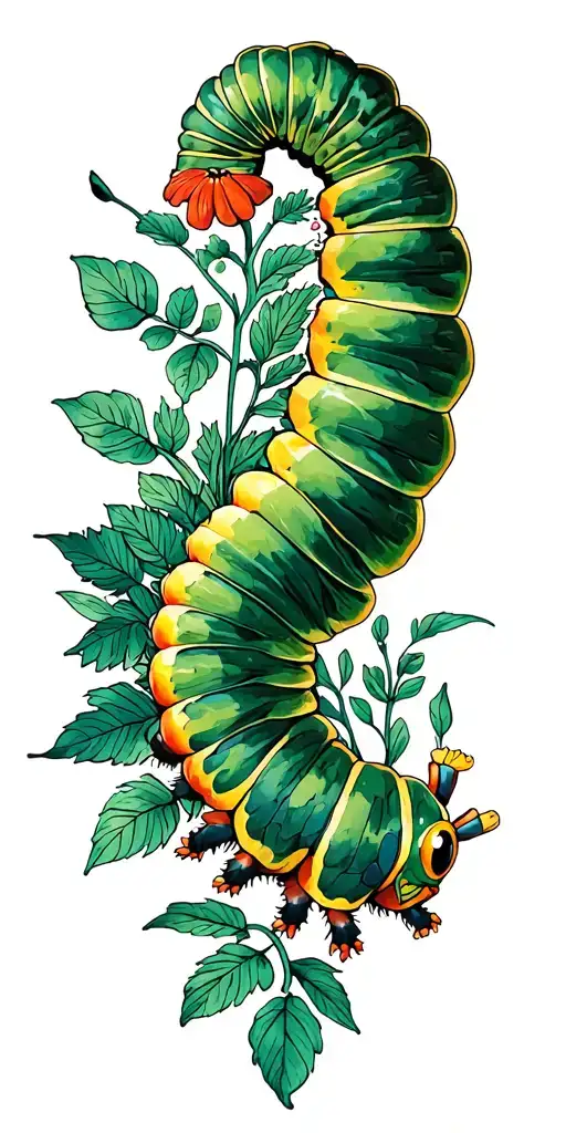 Garden Scene Featuring Caterpillar Crawling