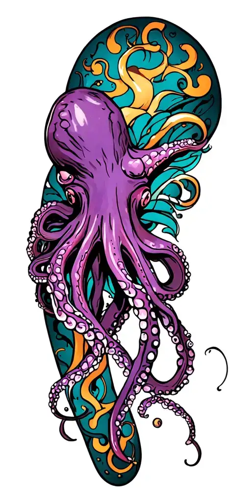 Octopus Purple On Left Arm Sleeve
