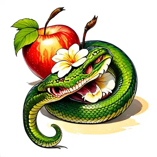 Snake Biting Into An Apple With Flowers