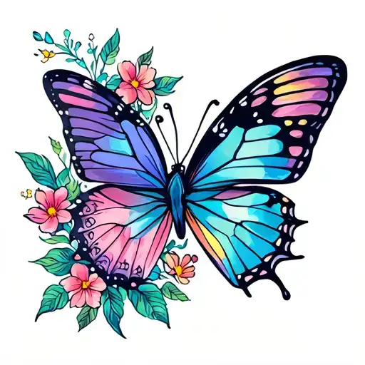 Floral And Butterfly Flying