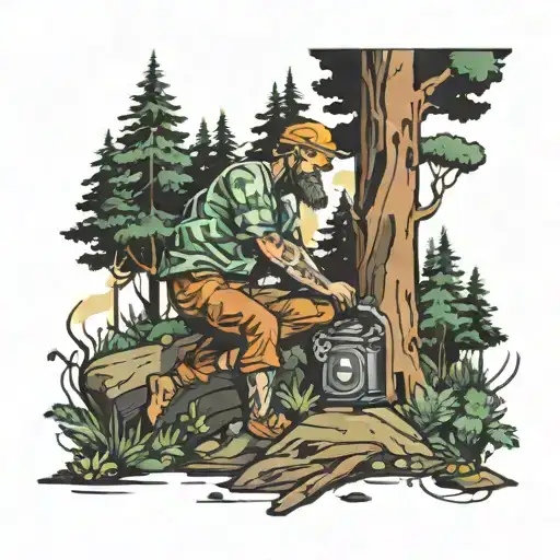 Person In Forest Scene Getting Energy From Ground