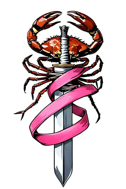 Crab Stabbed With Sword Pink Ribbon Wrapped