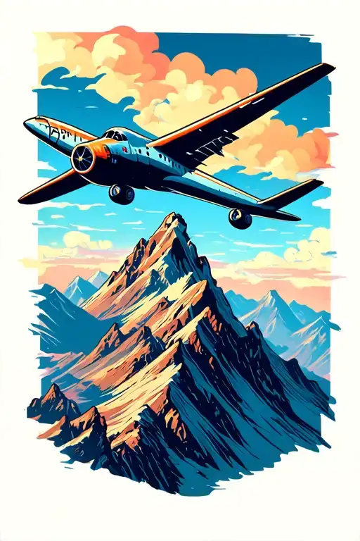 Airplane Flying Over A Mountain