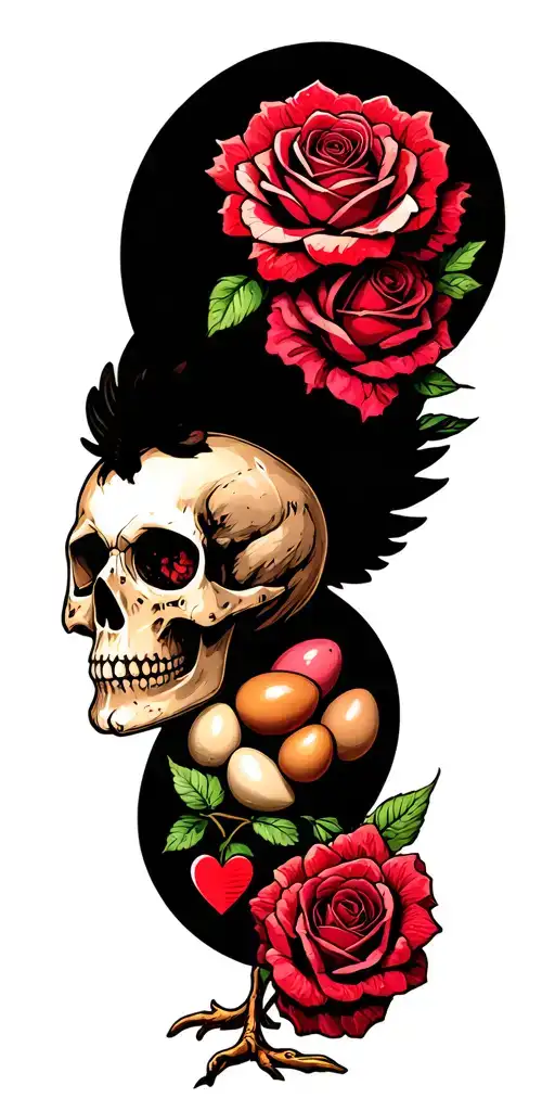 Skull Chicken And Eggs Roses And Hearts