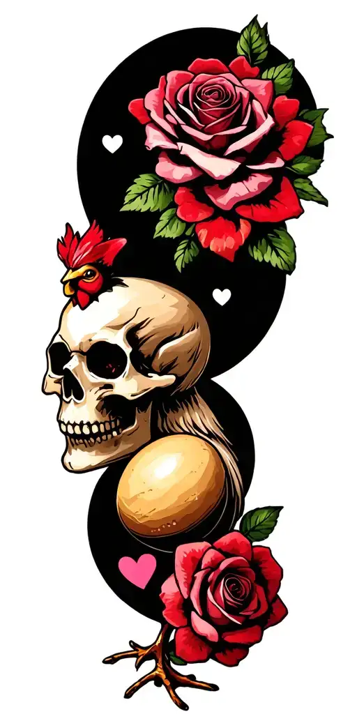 Skull Chicken And Eggs Roses And Hearts
