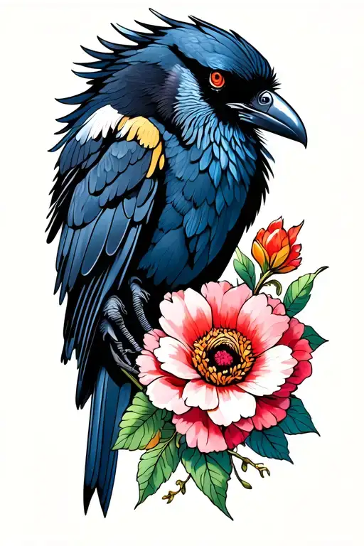 Crow And Flower Intertwined