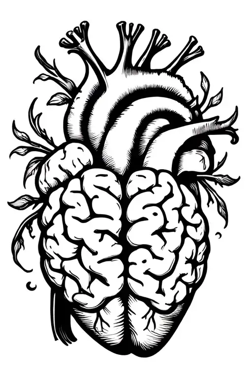 The Silhouette Of A Human Heart With The Interior Of A Brain