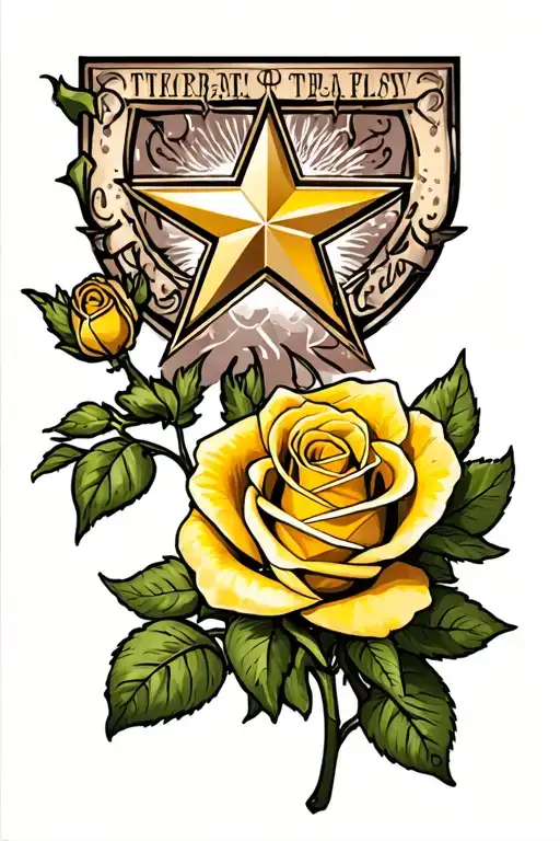 Yellow Rose With Texas Star