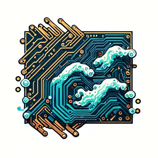 Circuit Board In Water Waves