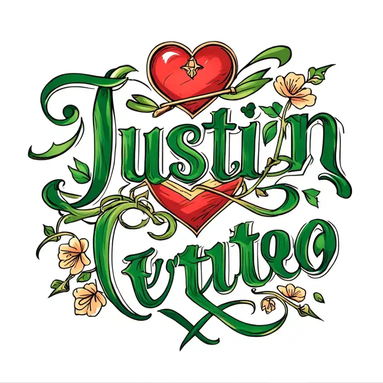 Justin In Cursive Font With A Compas Irish And Heart