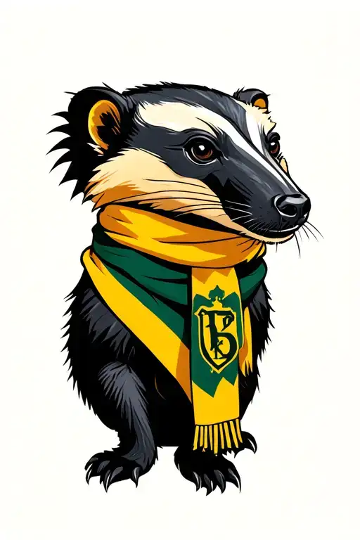 Honey Badger Wearing A Hufflepuff Scarf