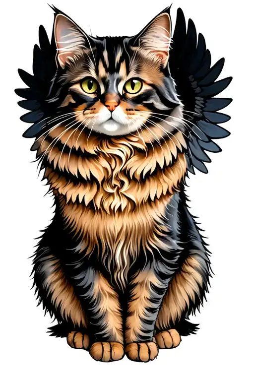 Maine Coon Cat With Wings Spread Wide