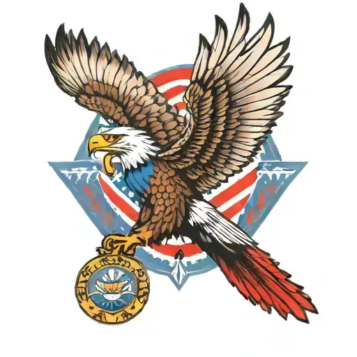 Memorial Eagle Soaring With Red White And Blue Back Ground