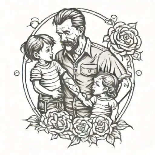 Dad Two Children Holding Hands