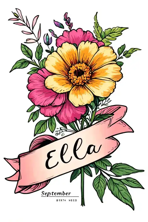 September Birth Flowers Wrapped Around The Name Ella