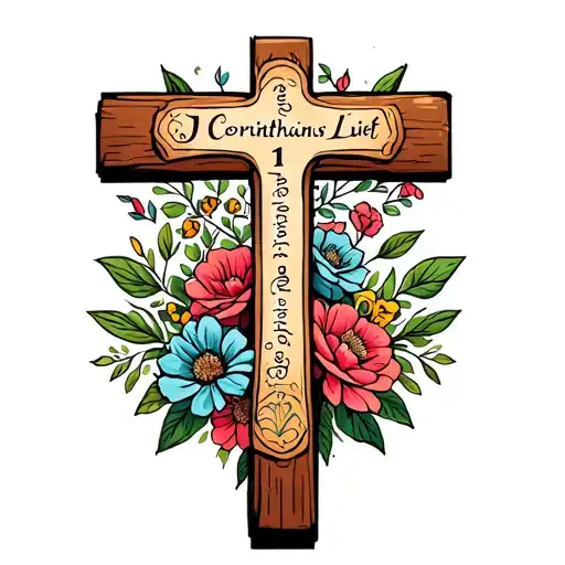 1 Corinthians 13 On A Wooden Cross Surrounded By Flowers