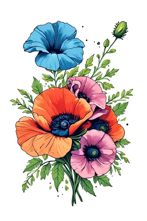 Poppy And Morning Glory Flower Bouquet