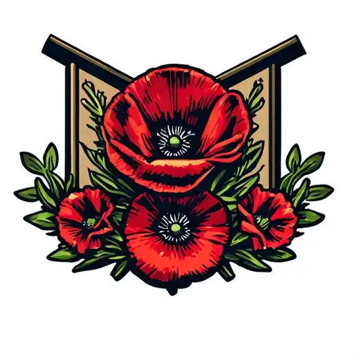 Red Marine Corp Rank Shoulder Patch Poppy Flower Wreath