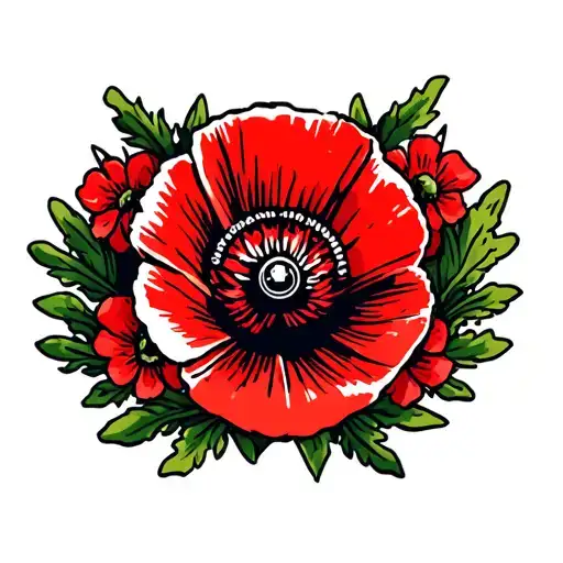 Red Marine Corp Rank Shoulder Patch Poppy Flower Wreath