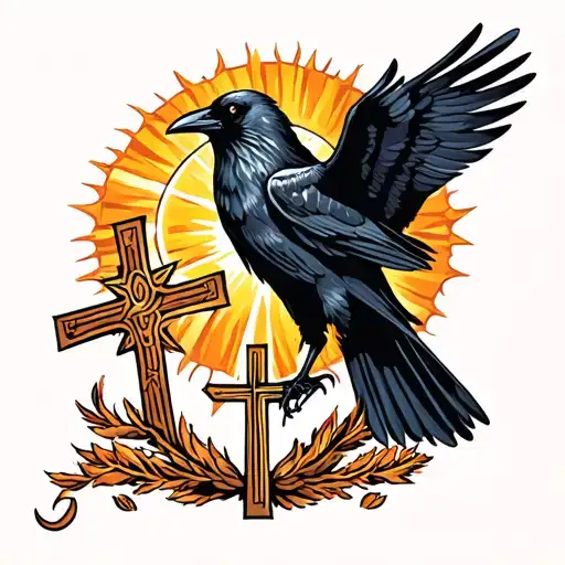 Crow Outstretched In Front Of The Blazing Hot Sun Carrying The Orthodox Cross