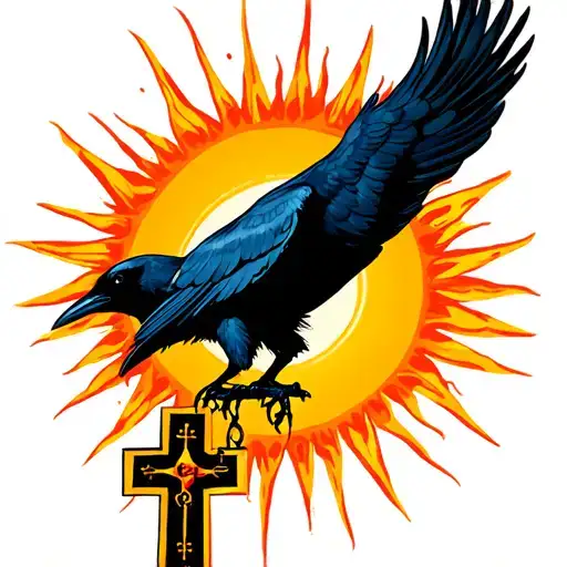 Crow Outstretched In Front Of The Blazing Hot Sun Carrying The Orthodox Cross
