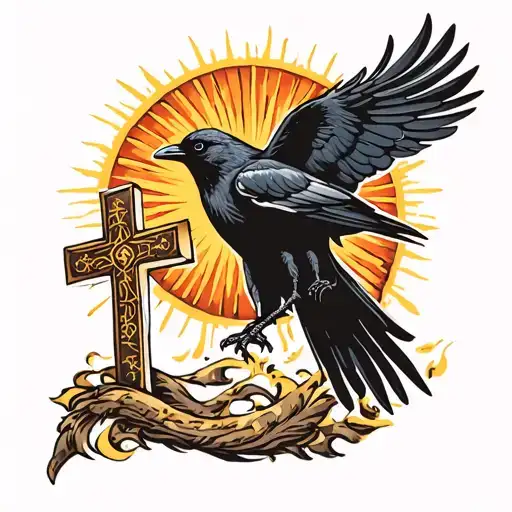 Crow Outstretched In Front Of The Blazing Hot Sun Carrying The Orthodox Cross