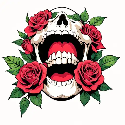 Skull Mouth Open With Writhed Roses