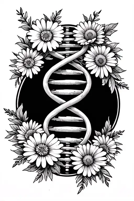 Dna In A Circle With Daises And Marigolds On Either Side