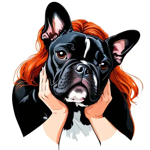 A Redhead Young Woman Holding A Black French Bulldog