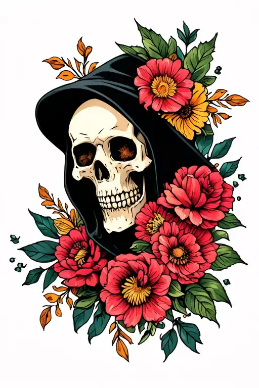Mexican Skull And Flowers Grim Reaper Full Body