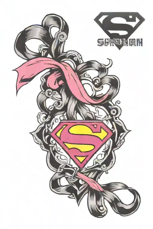 Superman Logo With A Breast Cancer Ribbon Intertwined