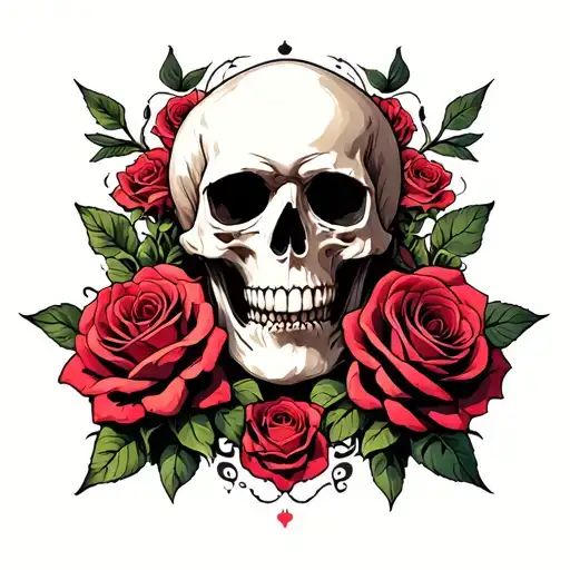 Multiple Skulls And Roses Surrounding