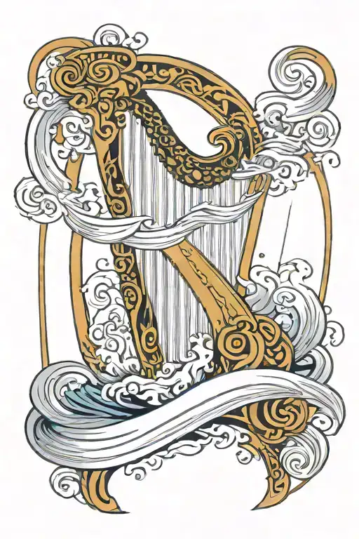 Sword Through Harp In Tsunami Waves