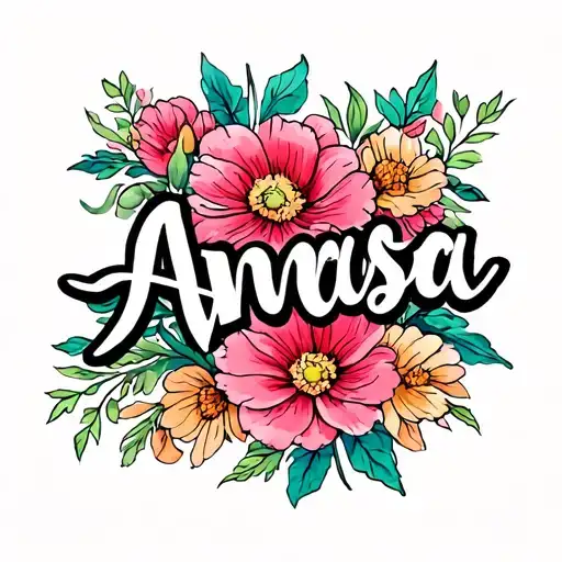 Name Tattoo Annasa With Flowers Blooming