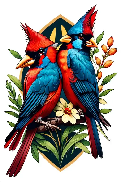 7 Cattails With Male And Female Cardinals