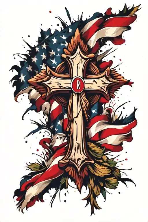 Cross With American Flag Intertwined