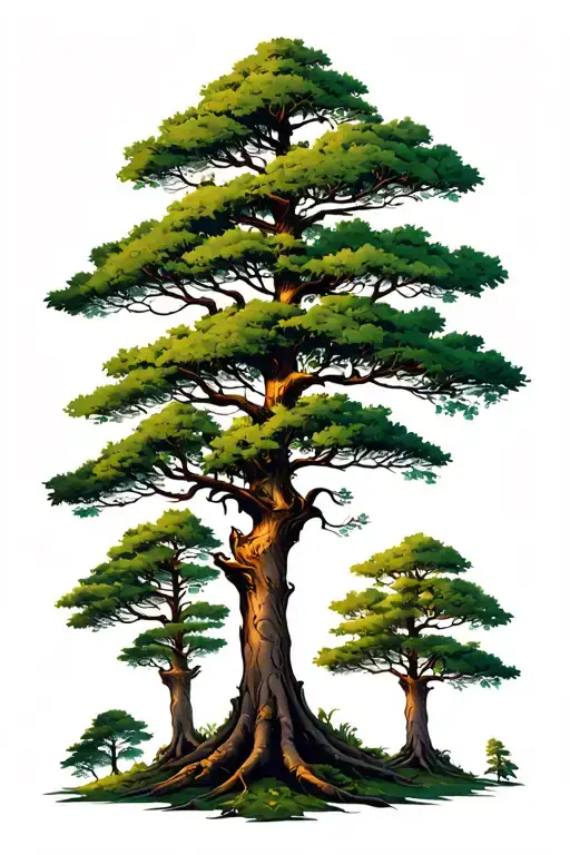 2 Large Trees And 3 Smaller Trees Together