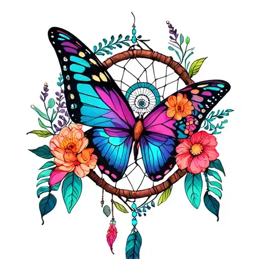 Butterfly And Flower Dream Catcher