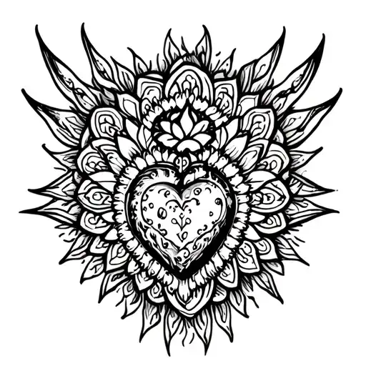 Chest Tattoo With Mandala And Sacred Heart