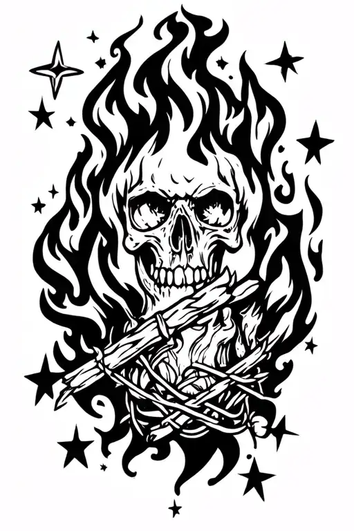 Fire With Barbwire And Stars Tattoo idea