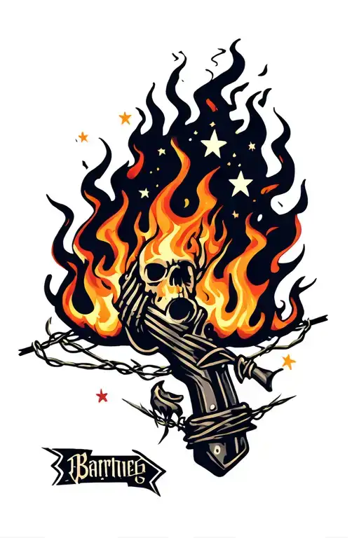 Barbwire Englufed In Flames And Stars