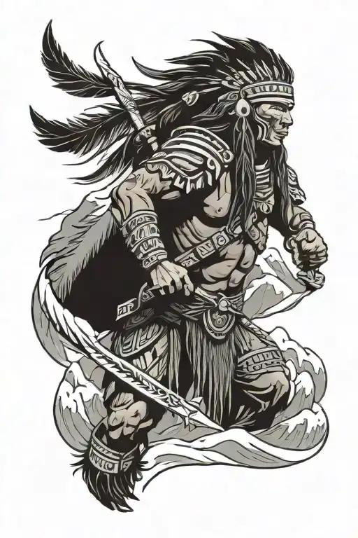 Native Warrior In Snow Capped Mountains