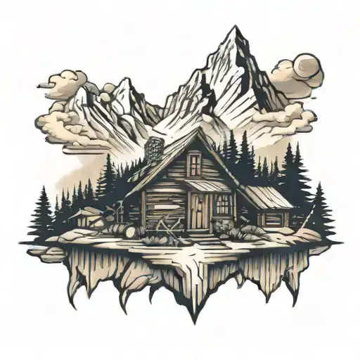 Cabin With Moutains In Background