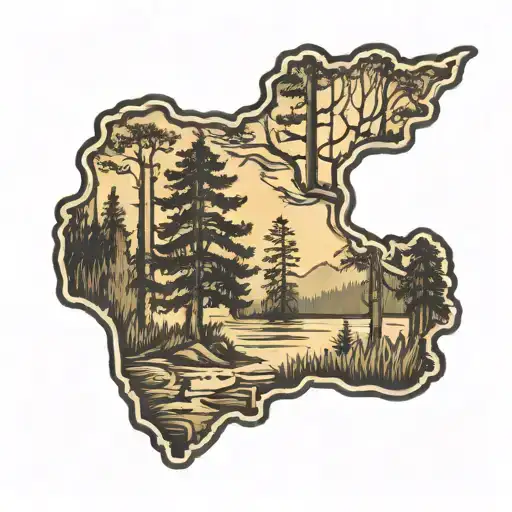 State Of Minnesota With Tall Trees On The Inside And Dog Tags Draped Around It