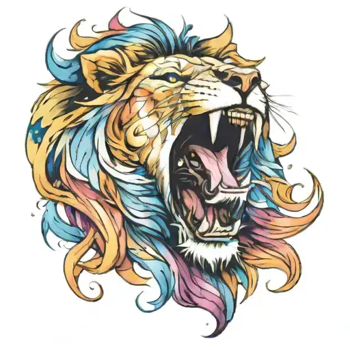 Watercolor Lion Roaring