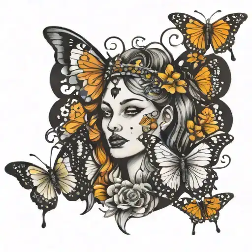 Word Queen Surrounded By Butterflies
