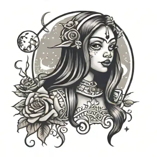Moon Girl Tattoo Design